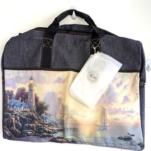 THOMAS KINKADE Duffle Lighthouse Denim Large Weekender Travel Tote Bag